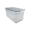 Clear fridge organiser container with lid for efficient kitchen storage.