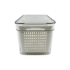Clear double fridge organizer with removable basket for efficient kitchen storage.