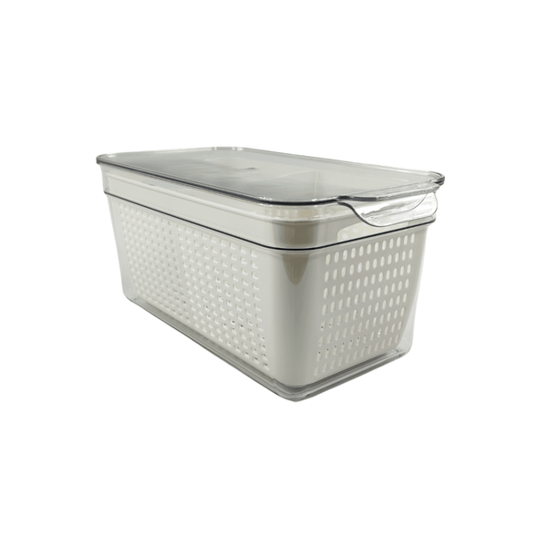 Transparent storage container with lid from the 14-Piece Fridge Organisation Starter Pack for efficient kitchen organisation.