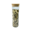 Glass storage jar with cork lid, ideal for pantry or fridge organization.