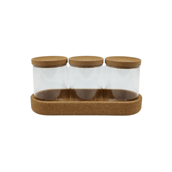 Glass storage jar trio with cork lids, 450ml, perfect for pantry organization.