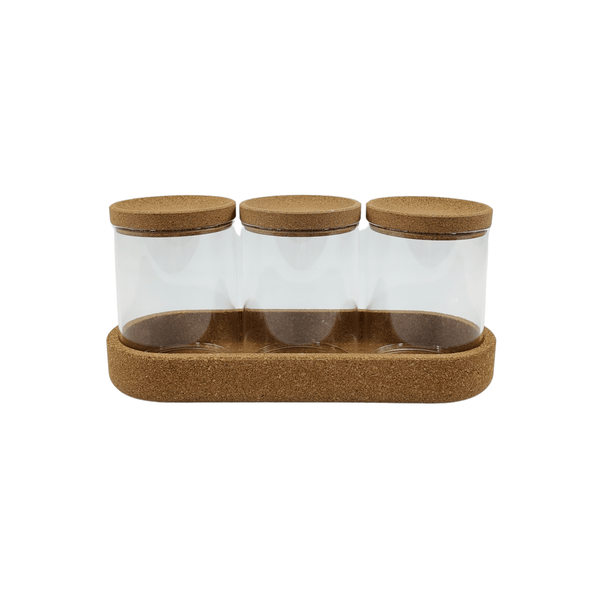 Glass Jar Trio with Cork Lids – 450ml Pantry Set, perfect for kitchen or pantry organisation, enhancing storage with glass jars.