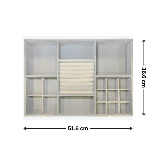 Grey Felt Jewellery & Accessory Tray 516x366x60mm, ideal for drawer organisers and enhancing kitchen organisation.