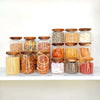 Acacia Lid Glass Jars in pantry for storage organization, 1500ml capacity, space-saving containers.