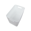 Large white storage tub with lid for pantry or laundry organization.