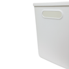 Large white storage tub with lid for pantry or laundry organization, space-saving design.
