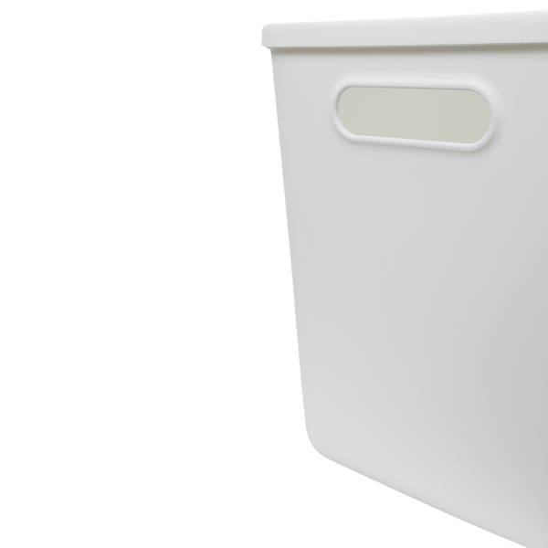 Large White Storage Tub with Lid ideal for kitchen organisation, perfect for pantry storage or use as under sink storage organiser.