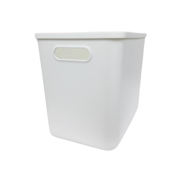 Large white storage tub with lid, perfect for kitchen or pantry organization.