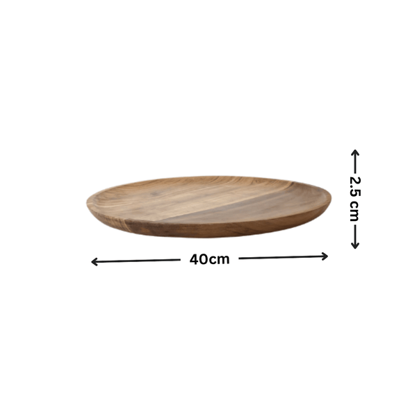 Large acacia round serving tray, 40cm, ideal pantry storage organiser, space-saving kitchen basket.