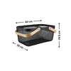 Black mesh storage basket with wooden handles, 40x18x24.5 cm, perfect for pantry or laundry organization.