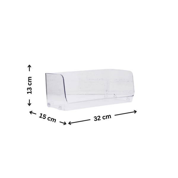 Large clear stackable organiser for fridge and pantry, ideal for home storage. Space-saving kitchen and bathroom organisation solution.