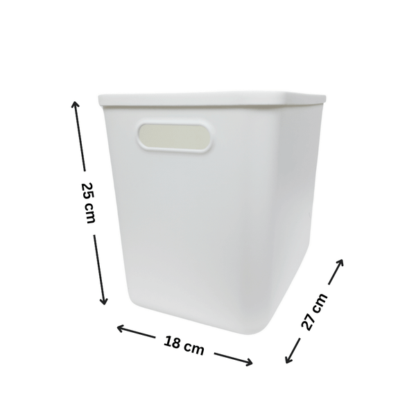 Large White Storage Tub with Lid ideal for pantry or kitchen organisation, features a sturdy design for under sink storage.