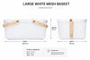 Large White Mesh Basket with Wooden Handles