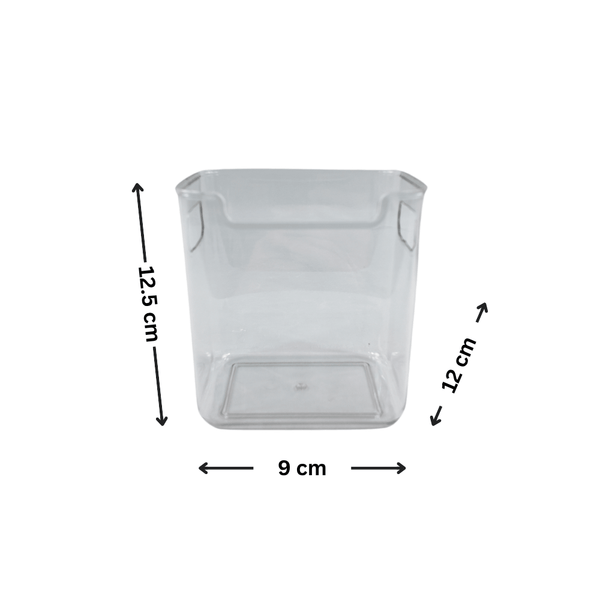 XS clear storage tub for laundry, pantry, or fridge organization; space-saving solution.