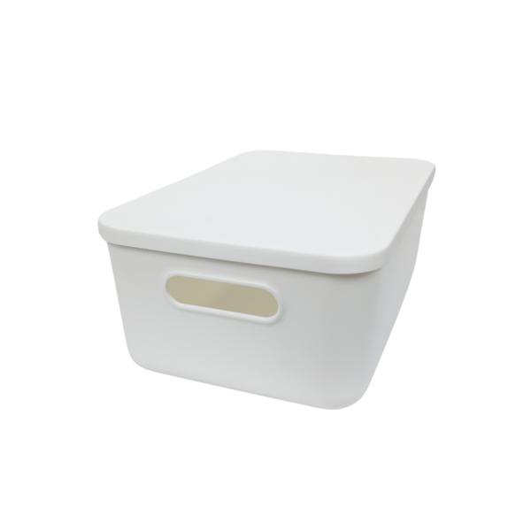 Medium white storage tub with lid for pantry, fridge, or laundry organization