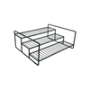 Three-tier black metal spice rack, perfect kitchen storage organizer for pantry jars.