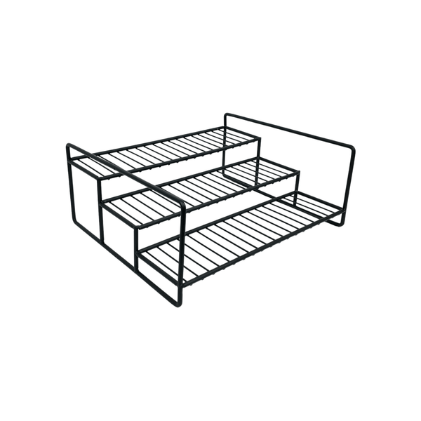 Metal Spice Rack – Black, perfect for kitchen storage organisation. Ideal for keeping spices neatly in pantry or on a countertop.