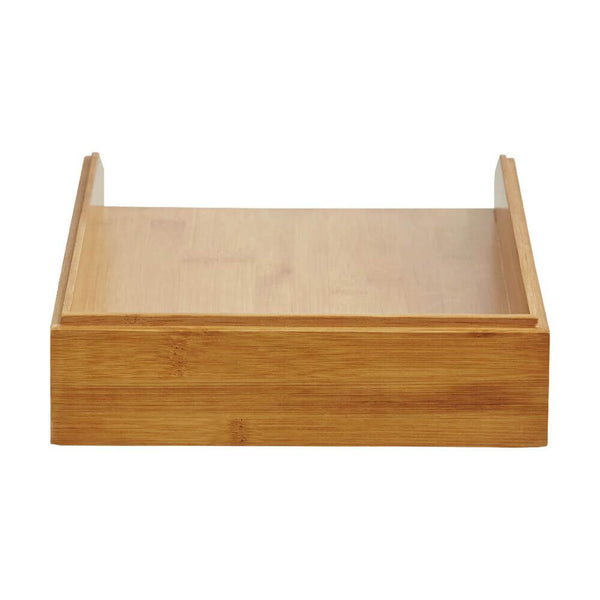 Bamboo desk tray for document organisation, perfect for office storage and space-saving.