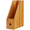 Bamboo magazine holder for organized storage, perfect for office or living room space-saving organization.