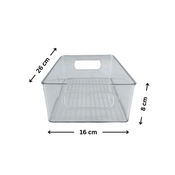 Clear Multi-Use Storage Tub With Lip – Small, ideal for kitchen or pantry organisation, versatile for drawer storage solutions.