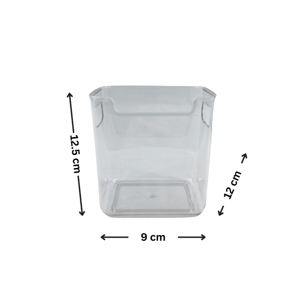 Clear Multi-Use Storage Tub With Lip – XS, ideal for under sink storage and pantry organisation, measures 12.5x9x12 cm.