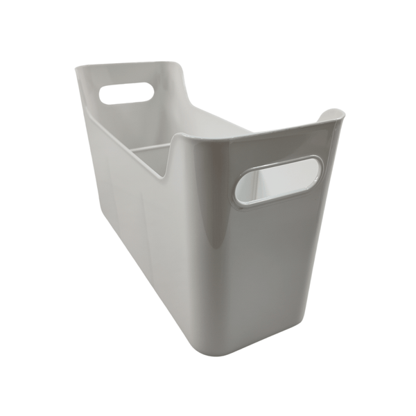 White pull-out storage organiser for pantry or kitchen use, space-saving design