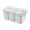 Transparent fridge container for organizing perishables, space-saving storage solution.