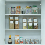 Alt Tag: Small Pantry Reset Pack with storage organisers for neat pantry shelves featuring glass jars and baskets.