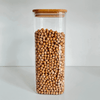 Square Bamboo Glass Pantry Jar filled with chickpeas, ideal for pantry organisation and efficient kitchen storage.