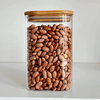 Square Bamboo Glass Pantry Jar Set – 5 Stackable Sizes with pinto beans for kitchen organisation and pantry storage.