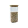 Square glass storage jar with bamboo lid, 1250ml, filled with lentils, ideal for pantry organization.
