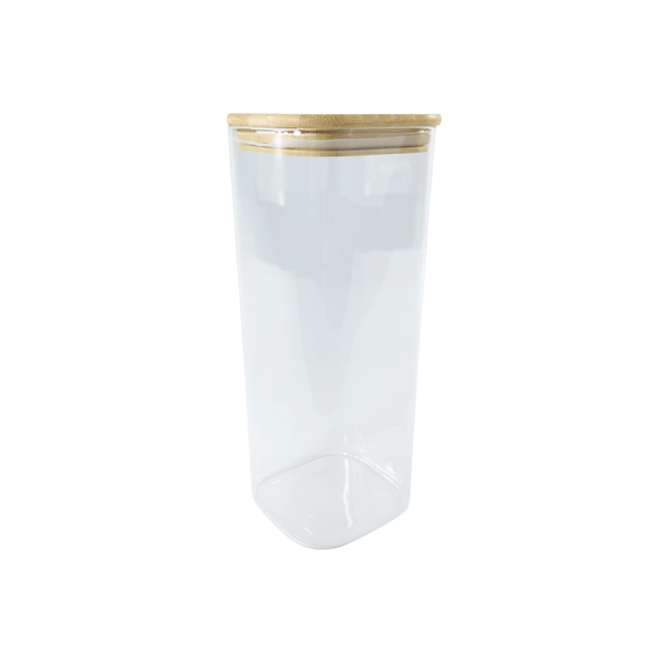 Square glass storage jar with bamboo lid, 1500ml, ideal pantry organiser.