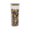 Square glass storage jar with bamboo lid, 1500ml, filled with nuts; kitchen organizer.