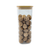 Square glass storage jar with bamboo lid, 1500ml, filled with nuts; kitchen organizer.
