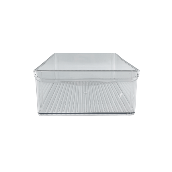Medium clear storage tub with lip for pantry organization, fridge and kitchen use.