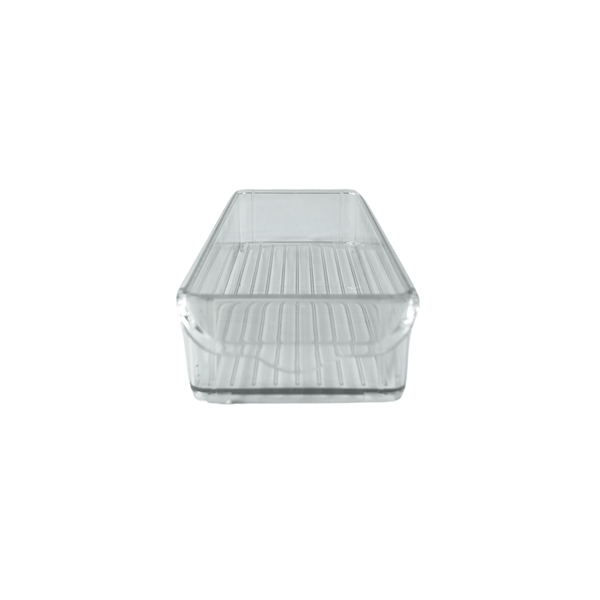 Alt Tag: Clear mini pantry storage tub with lip for organizing kitchen or fridge items.