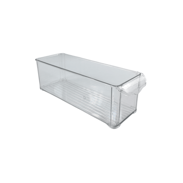 Small clear pantry storage tub with lip for organizing kitchen or fridge space
