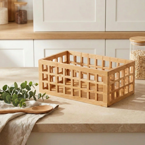 Bamboo Perforated Storage Basket β Large
