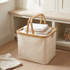 Beige Linen Basket with Double Handle