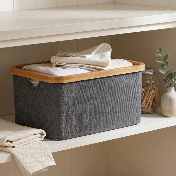 Dark Grey Linen Basket โ Large Without Handle