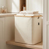 Large Beige Linen Storage Basket with Mesh Lid
