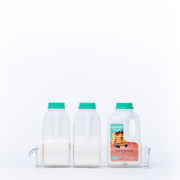 Clear Storage Tub With Lip– Mini Stackable used as fridge organiser for milk bottles, enhancing kitchen and pantry organisation.