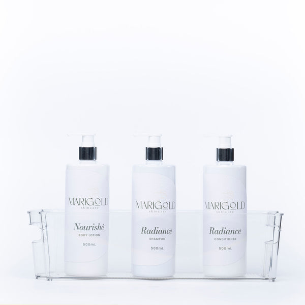 Clear Storage Tub With Handles - Medium holding bottles, ideal for bathroom or kitchen organisation, perfect for under sink storage.