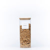 Square Glass Jar with Bamboo Lid – 1500ml Pantry Storage for kitchen organisation filled with granola. Ideal for pantry organisation.
