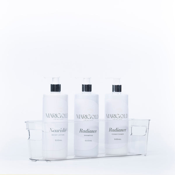 Clear Storage Tub With Handles - Medium used for organising bathroom toiletries, ideal for under sink storage or bathroom shelf.