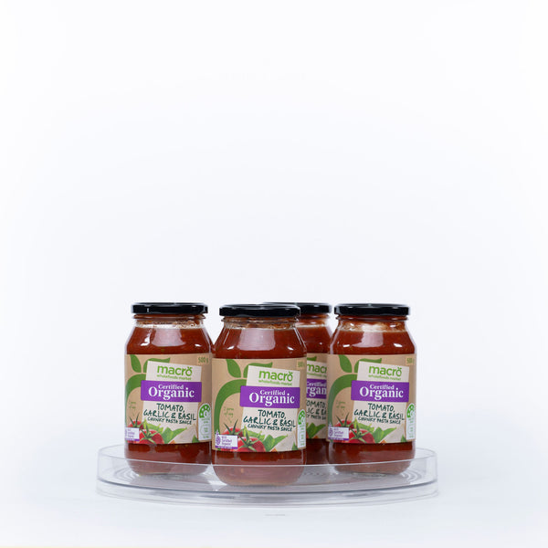 Short Round Clear Rotating Tray - Lazy Susan with jars for efficient pantry organisation and kitchen storage.