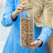 Glass Container with Bamboo Lid – 1750ml Storage Jar used for kitchen pantry organisation holding beans.