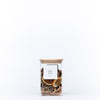 Square Glass Jar with Bamboo Lid – 1100ml Pantry Storage, filled with dried fruit for kitchen and pantry organisation.