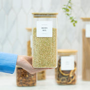 Square Glass Jar with Bamboo Lid – 1250ml Pantry Storage, ideal for pantry organisation, storing dry ingredients like rice.