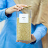 Square Glass Jar with Bamboo Lid – 1250ml Pantry Storage filled with brown rice, ideal for kitchen and pantry organisation.